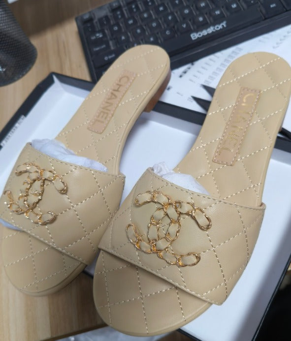 Chanel Quilted Leather Shoes with Chain CC Logo