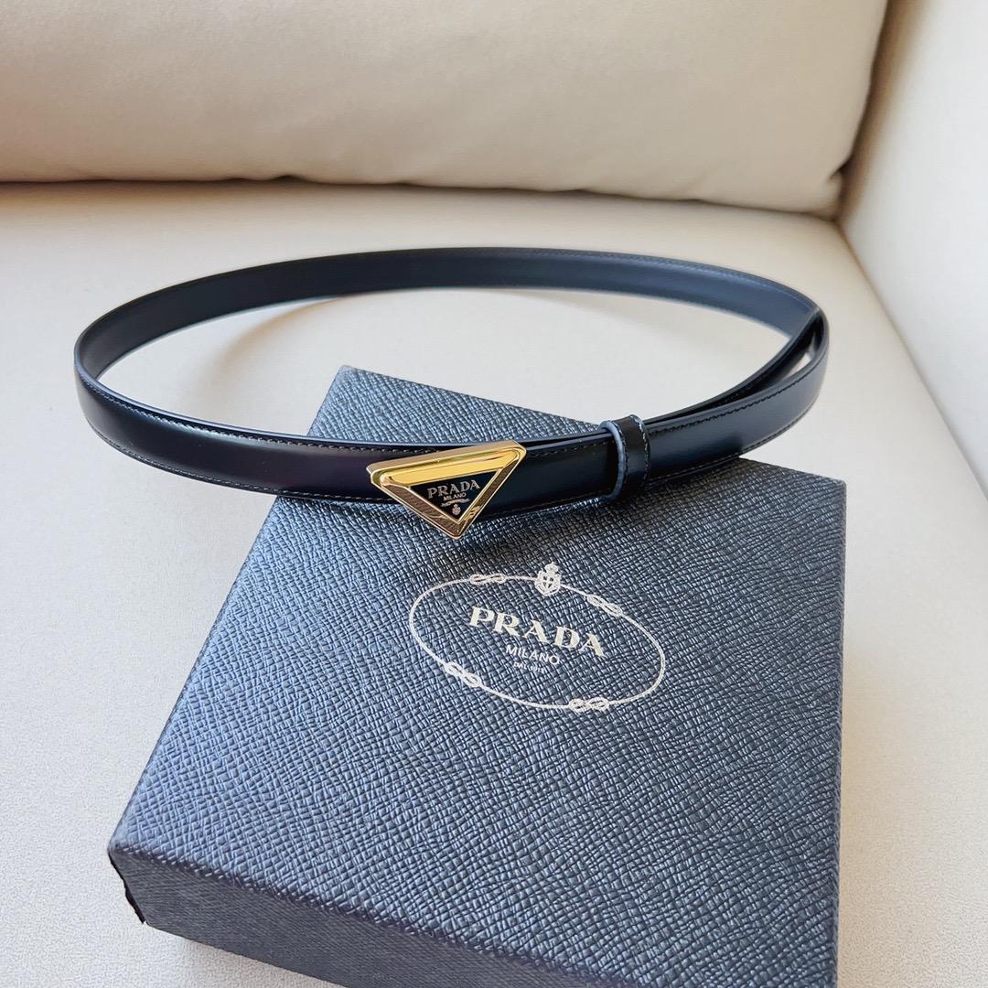 Prada women's leather belts with triangle logo buckle - sleek and stylish