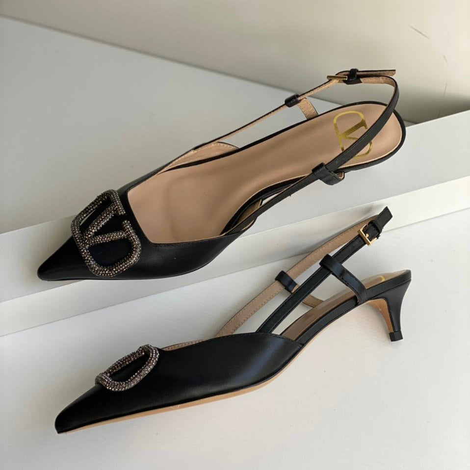 Valentino Garavani VLogo Crystal Slingback Kitten Shoes
